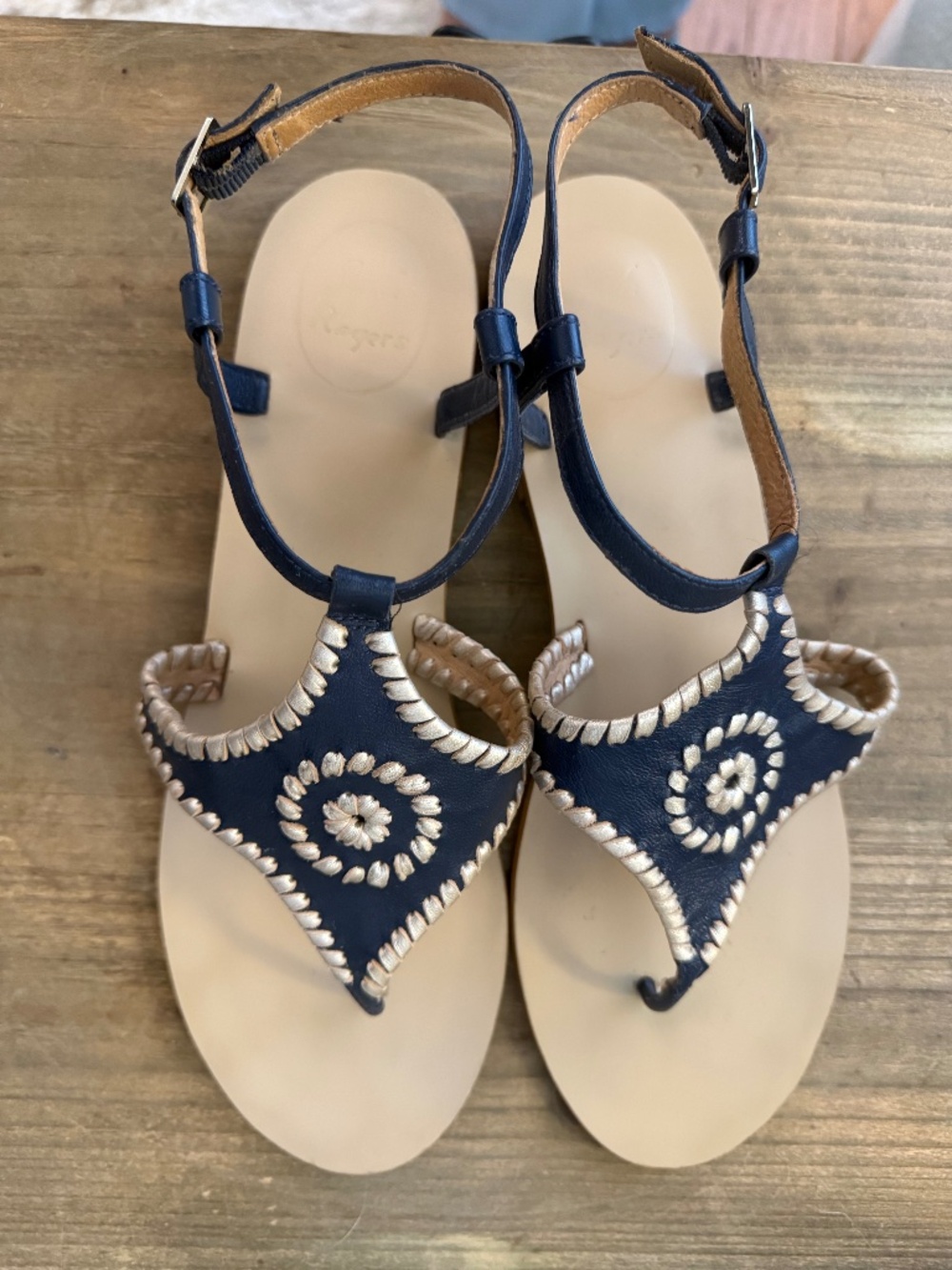 Jack Rogers Maci Sandals - Midnight Blue with Gold Whipstitching - Picture 1 of 6